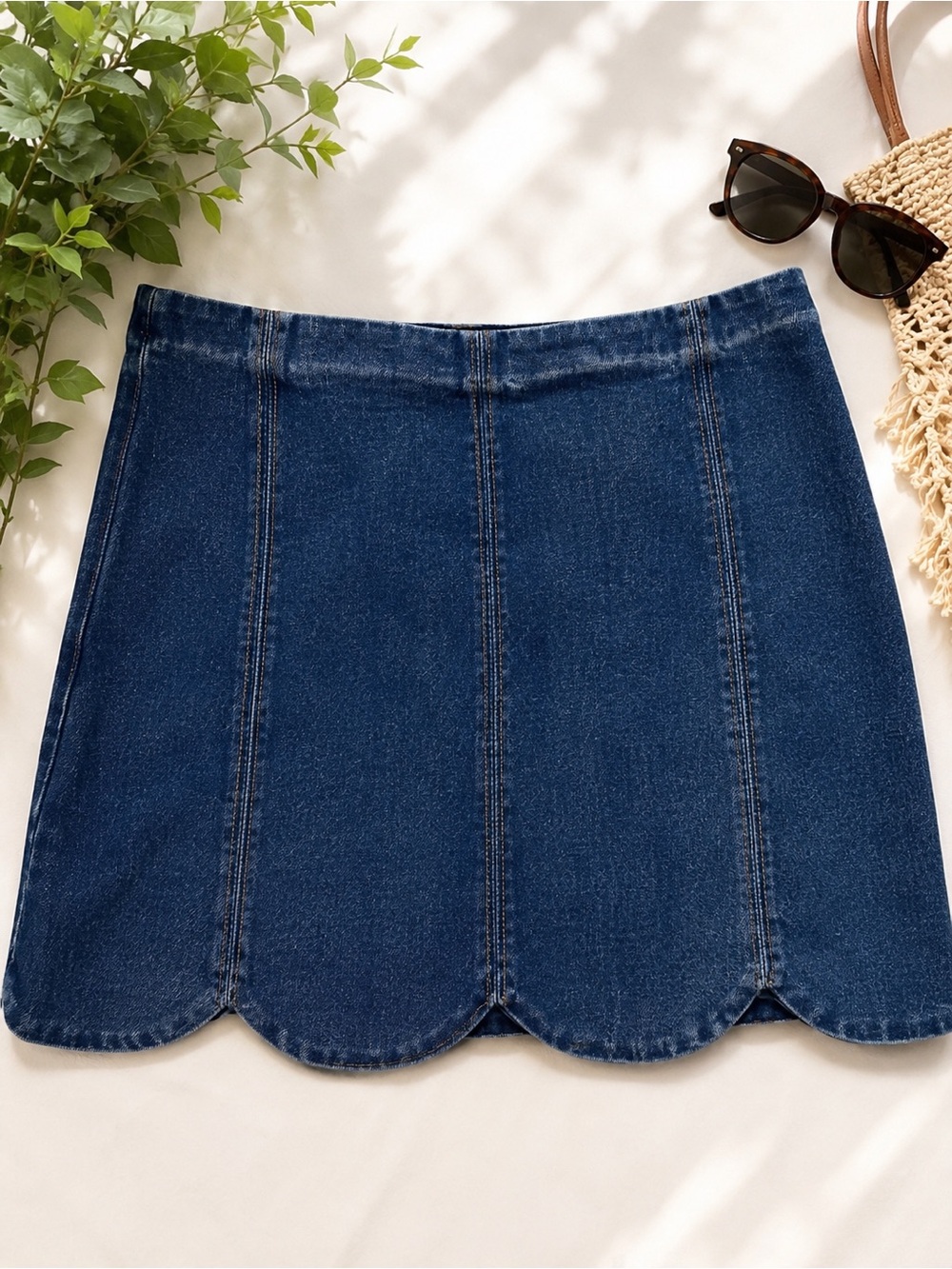 Dark Blue feminine Scallop Hem Denim Skirt cotton size M coquette cottage very j